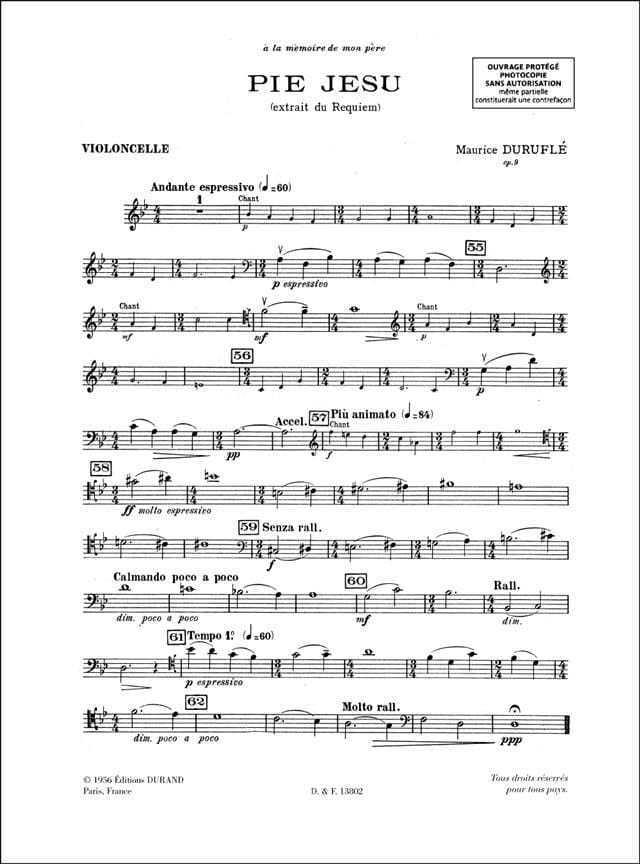 Maurice Duruflé Pie Jesu Opus 9. Soprano Partition diarezzo.it